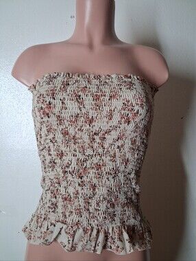 SHEIN Ditsy Floral Smocked Tube Top size 6 Peplum Hem